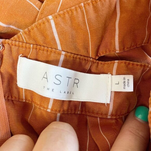 ASTR Womens Baseline Wide Leg Jumpsuit Linen Orange Striped L Backless Cutout - Picture 5 of 12